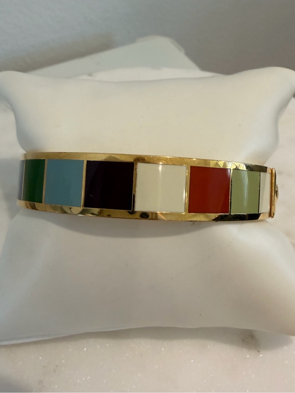 COACH Legacy Stripe Bangle Bracelet
Gold Multicolor Signed Engraved